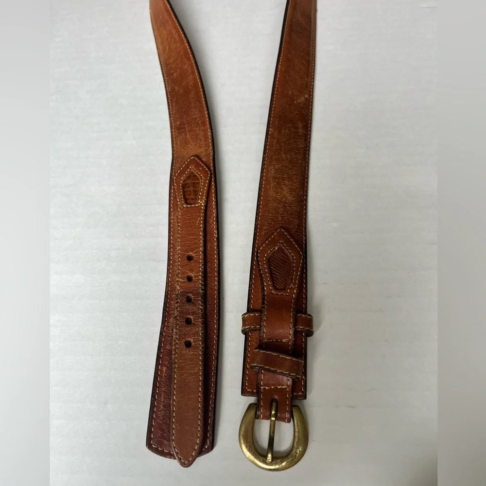 Classic Men’s Brown Leather Solid Brass Buckle Ranger Belt Style
